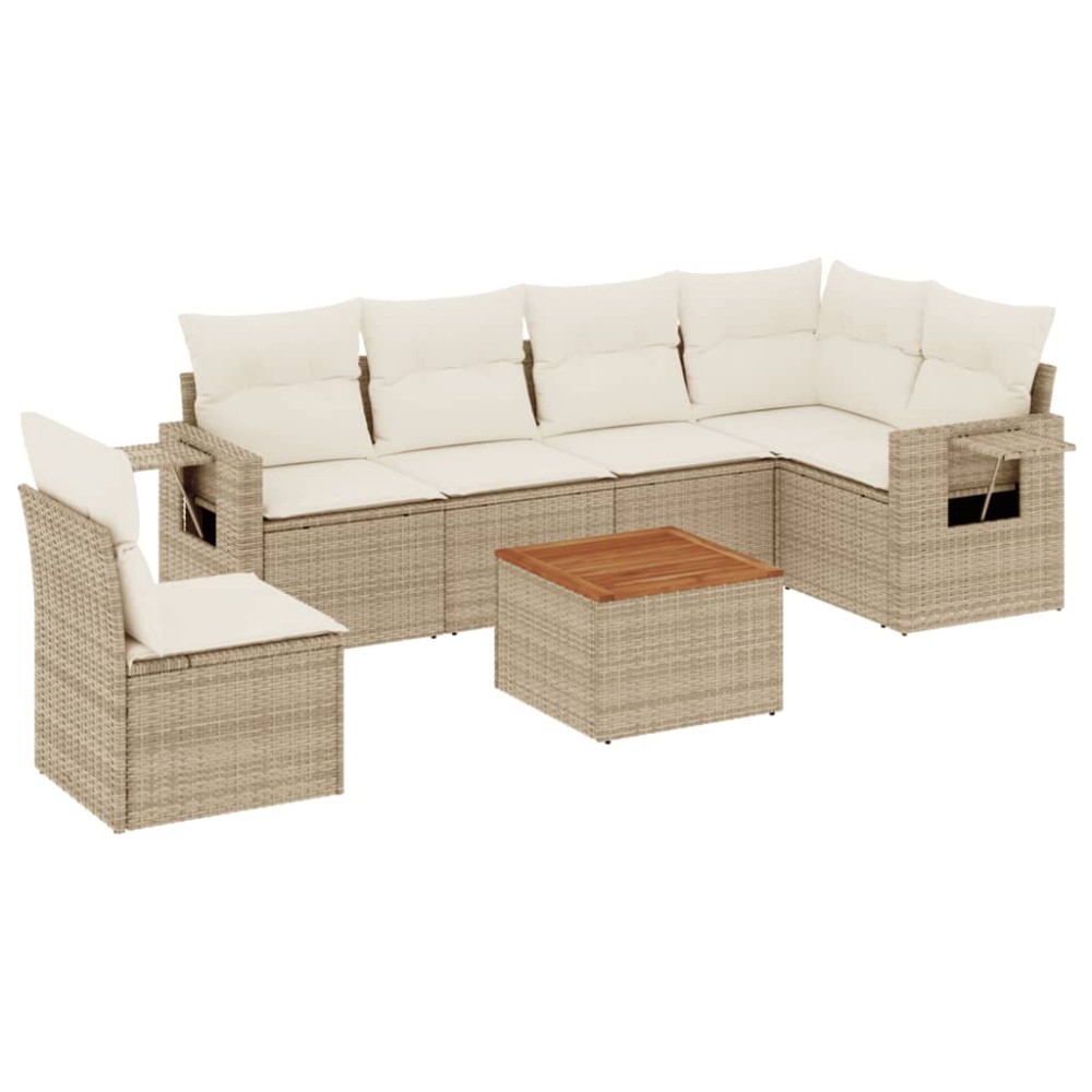vidaXL Set canapele de grădină, 7 piese, cu perne, bej, poliratan