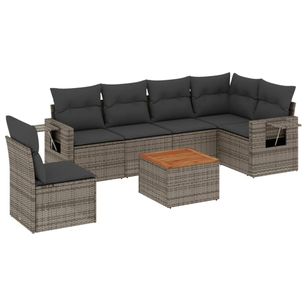 vidaXL Set canapele de grădină, 7 piese, cu perne, gri, poliratan