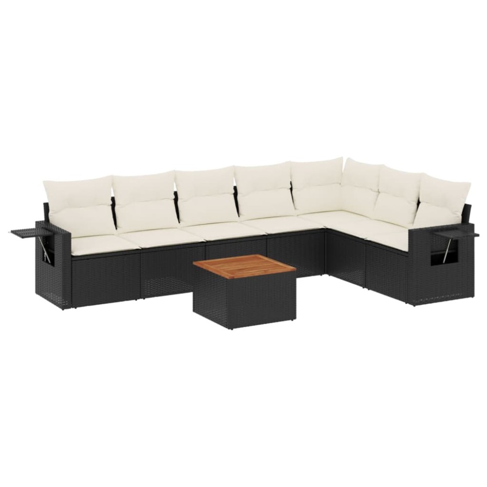vidaXL Set mobilier de grădină cu perne, 8 piese, negru, poliratan