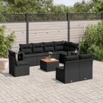 vidaXL Set mobilier de grădină cu perne, 9 piese, negru, poliratan vidaXL Set mobilier de grădină cu perne, 9 piese, negru, poliratan