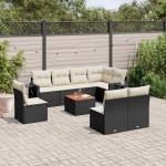vidaXL Set mobilier de grădină cu perne, 9 piese, negru, poliratan vidaXL Set mobilier de grădină cu perne, 9 piese, negru, poliratan