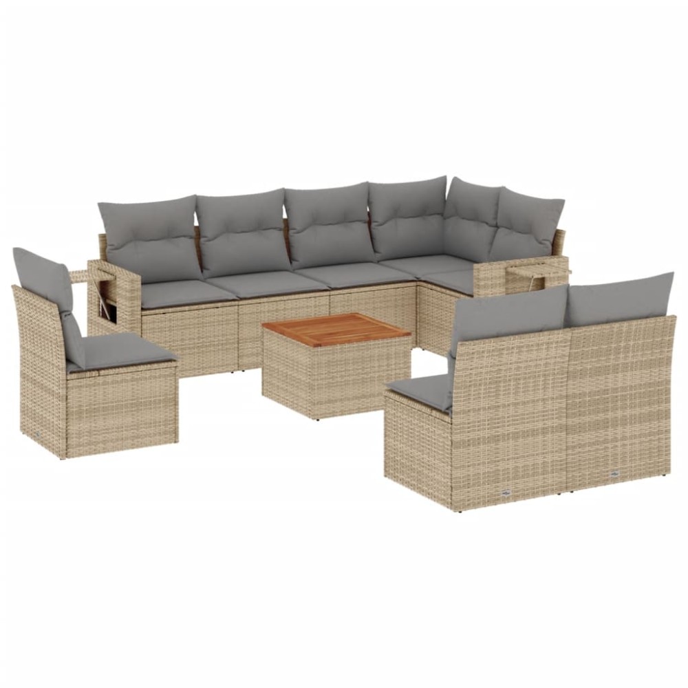 vidaXL Set canapele de grădină, 9 piese, cu perne, bej, poliratan