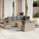 vidaXL Set canapele de grădină, 9 piese, cu perne, bej, poliratan vidaXL Set canapele de grădină, 9 piese, cu perne, bej, poliratan