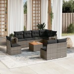 vidaXL Set canapele de grădină, 9 piese, cu perne, gri, poliratan vidaXL Set canapele de grădină, 9 piese, cu perne, gri, poliratan