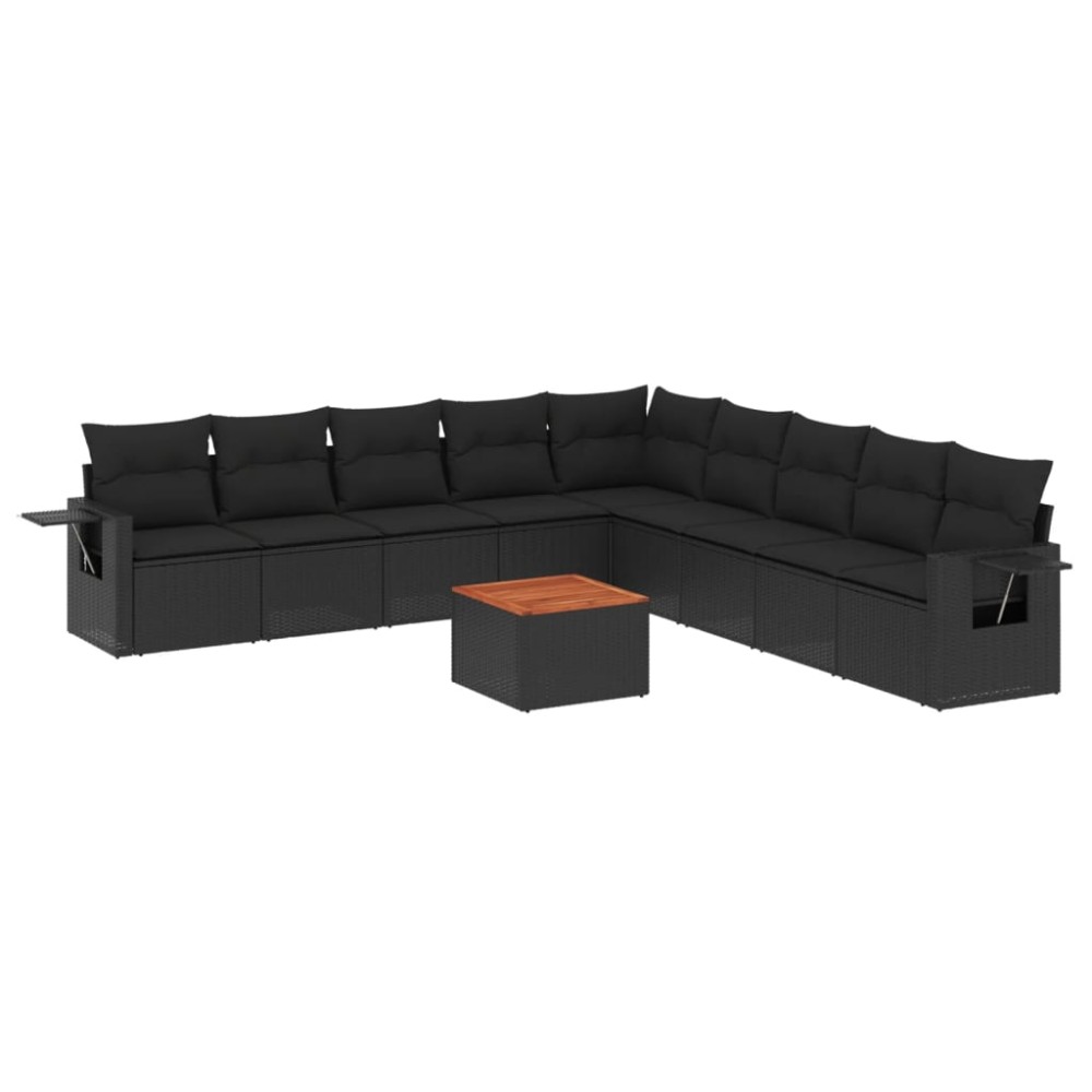 vidaXL Set canapele de grădină cu perne, 10 piese, negru, poliratan