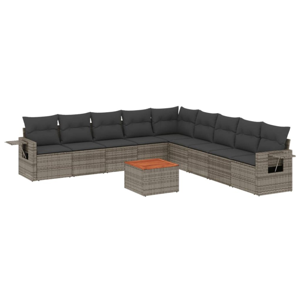 vidaXL Set mobilier de grădină cu perne, 10 piese, gri, poliratan