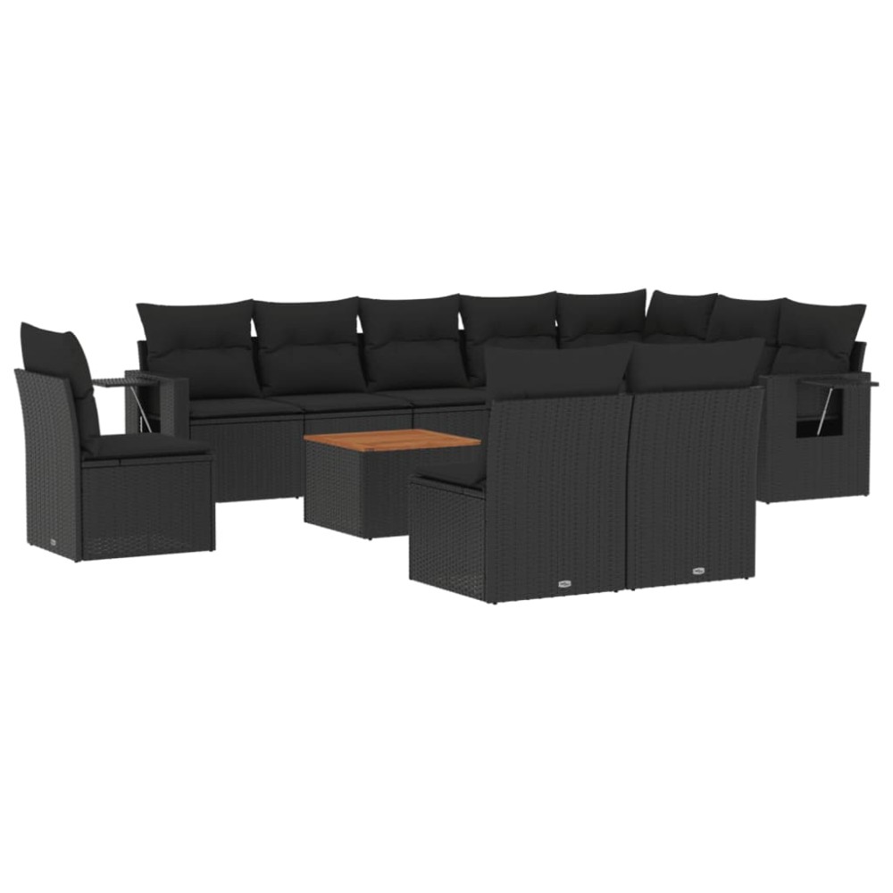 vidaXL Set canapele de grădină cu perne, 11 piese, negru, poliratan