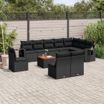 vidaXL Set canapele de grădină cu perne, 11 piese, negru, poliratan vidaXL Set canapele de grădină cu perne, 11 piese, negru, poliratan