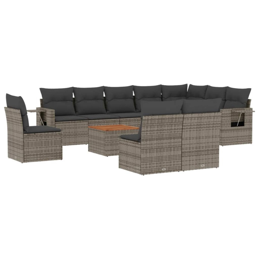 vidaXL Set canapele de grădină cu perne, 11 piese, gri, poliratan