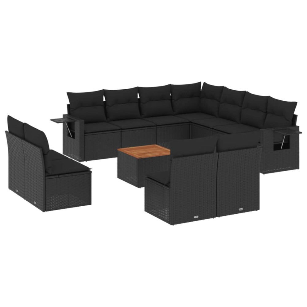 vidaXL Set canapele de grădină, 12 piese, cu perne, negru, poliratan