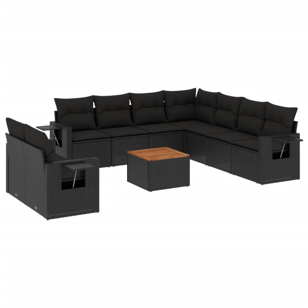vidaXL Set canapele de grădină cu perne, 10 piese, negru, poliratan