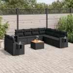 vidaXL Set canapele de grădină cu perne, 10 piese, negru, poliratan vidaXL Set canapele de grădină cu perne, 10 piese, negru, poliratan