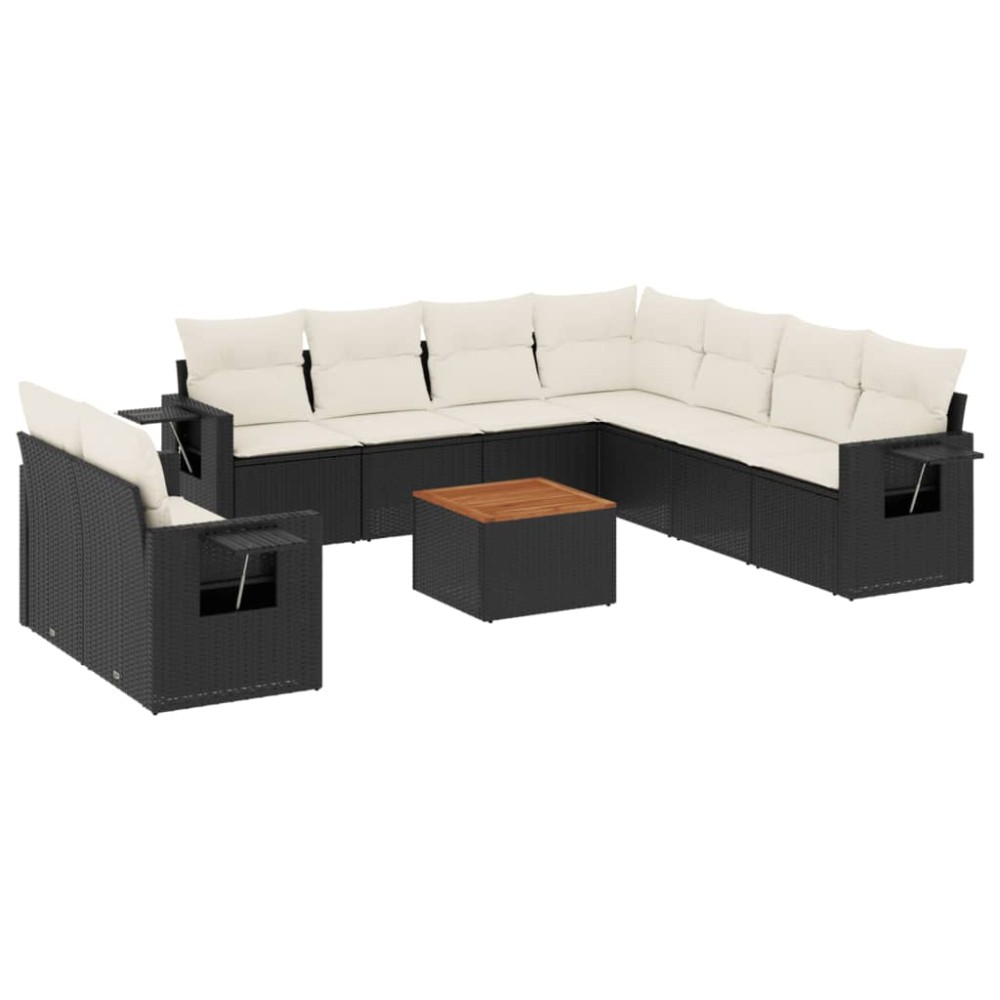 vidaXL Set canapele de grădină cu perne, 10 piese, negru, poliratan