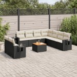 vidaXL Set canapele de grădină cu perne, 10 piese, negru, poliratan vidaXL Set canapele de grădină cu perne, 10 piese, negru, poliratan