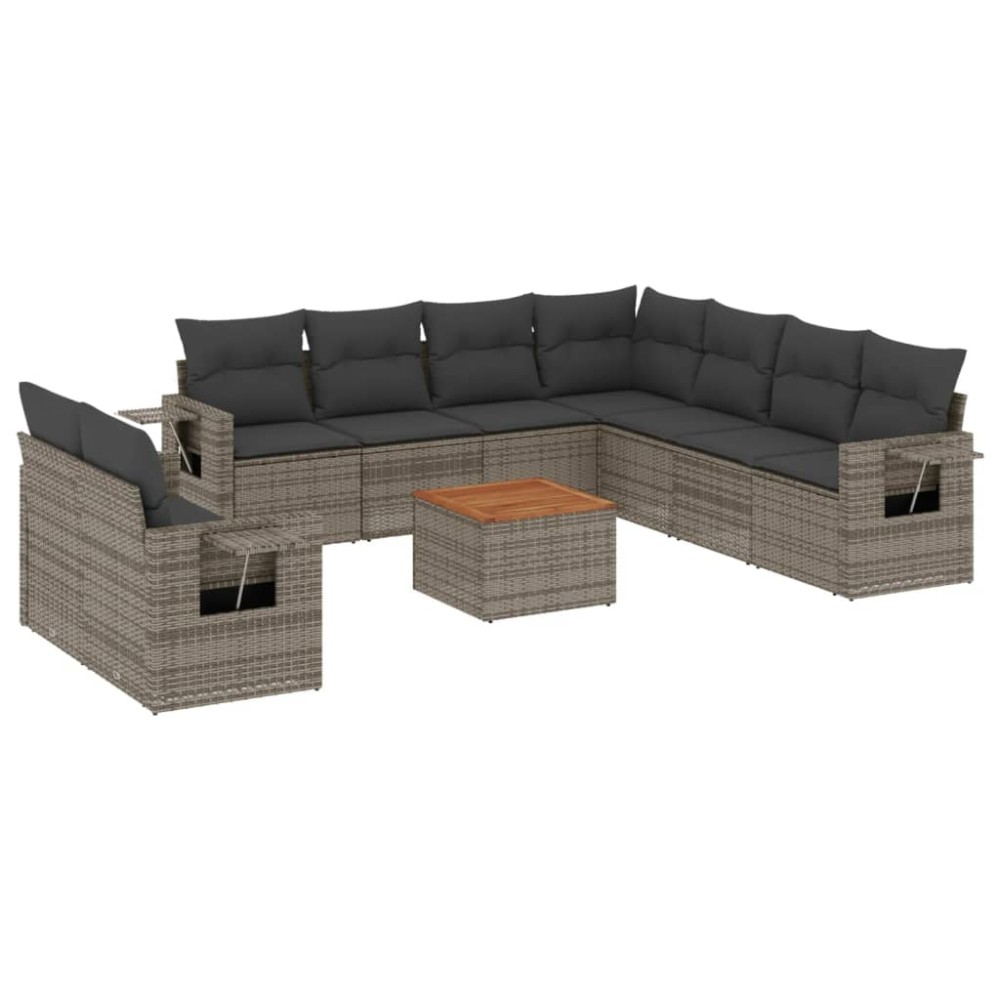 vidaXL Set mobilier de grădină cu perne, 10 piese, gri, poliratan