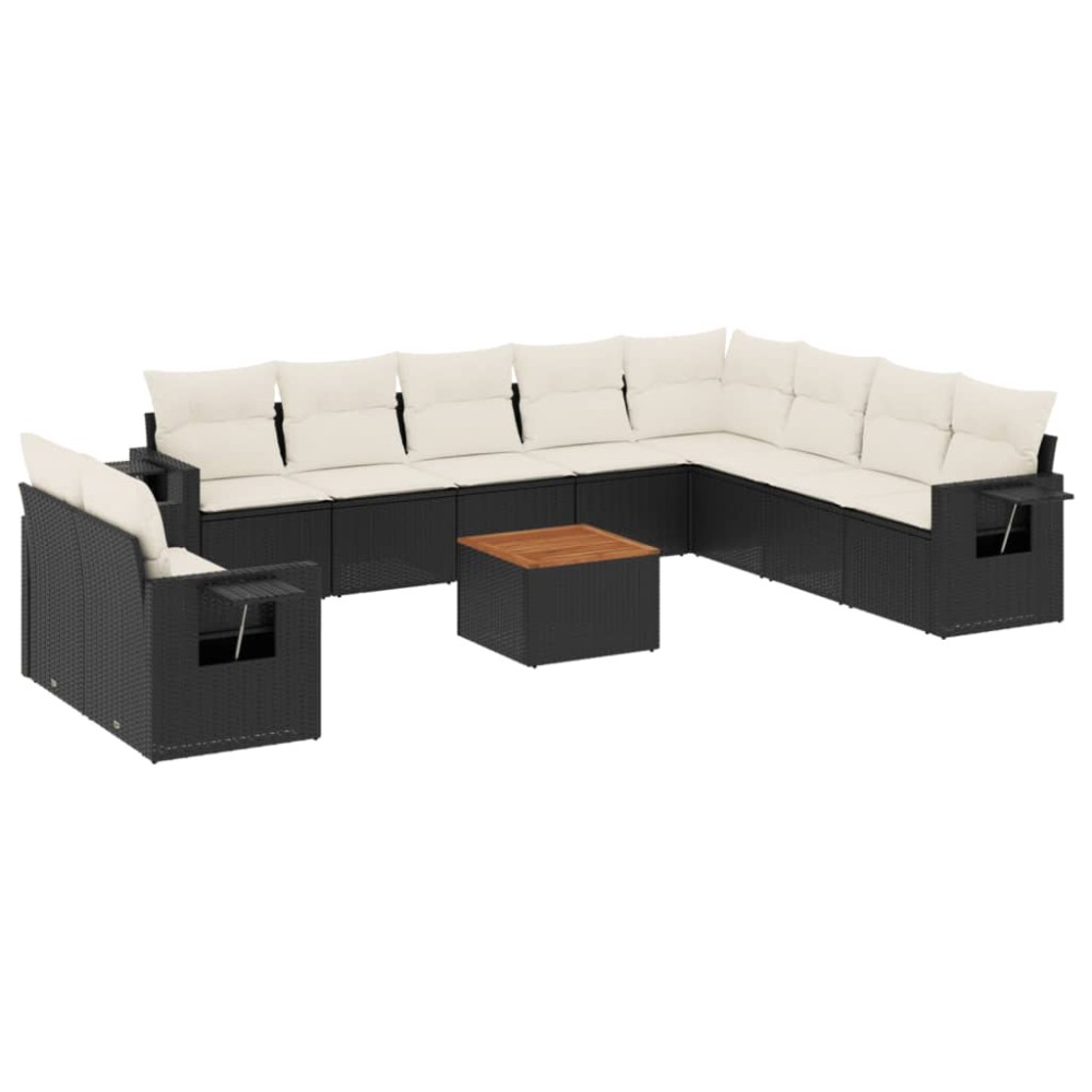 vidaXL Set canapele de grădină cu perne, 11 piese, negru, poliratan