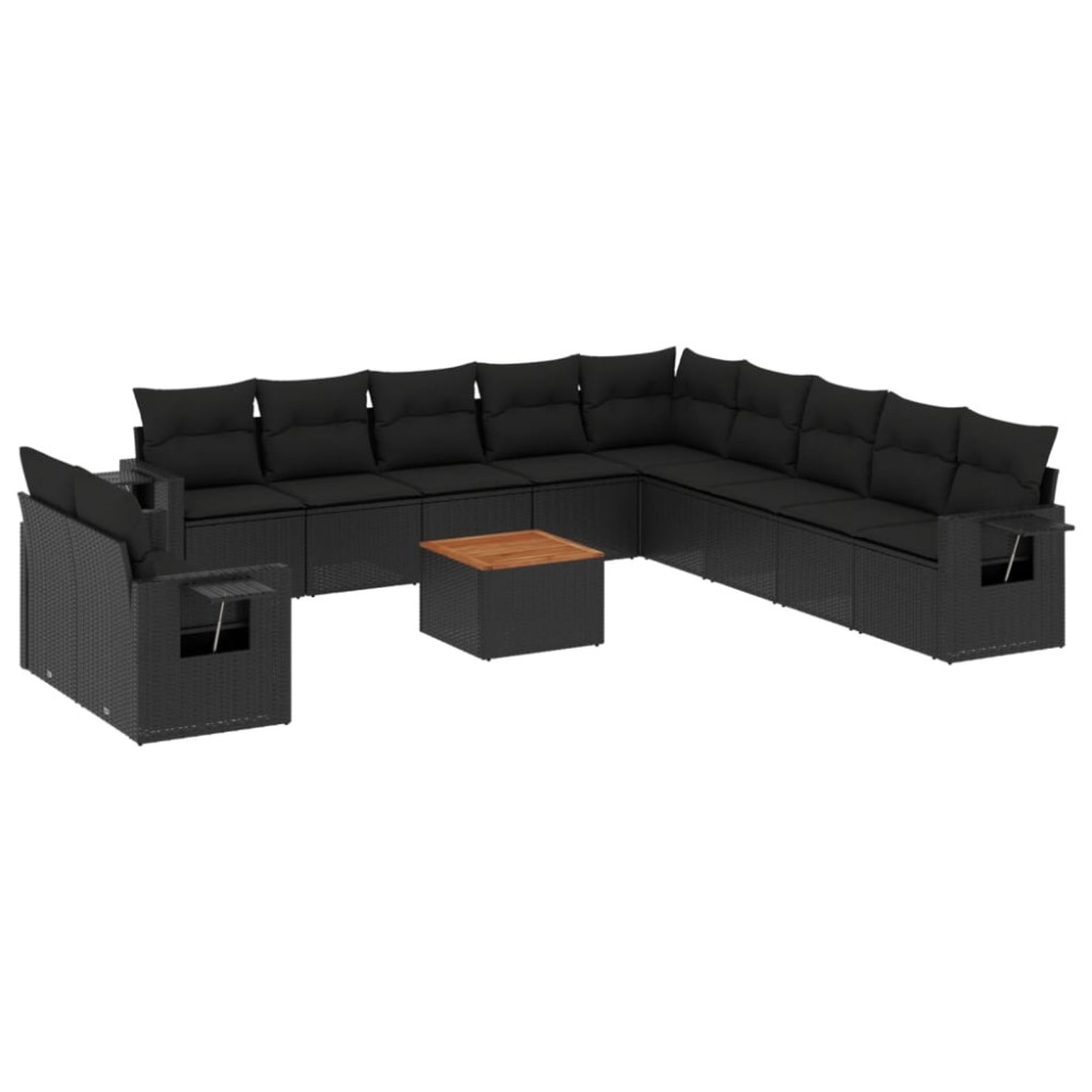 vidaXL Set canapele de grădină, 12 piese, cu perne, negru, poliratan