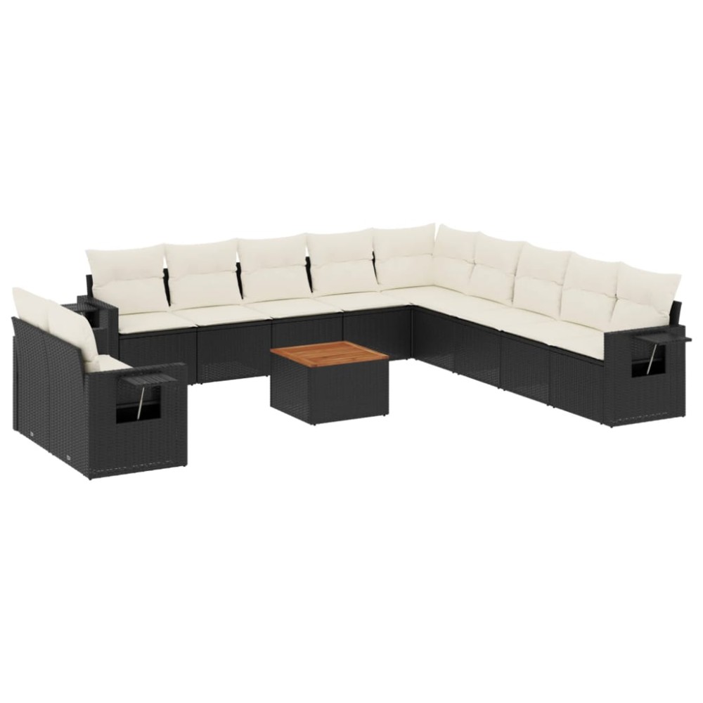 vidaXL Set canapele de grădină, 12 piese, cu perne, negru, poliratan