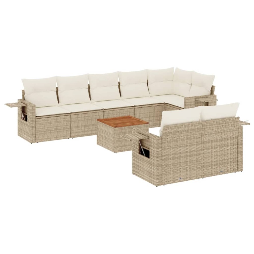 vidaXL Set canapele de grădină, 9 piese, cu perne, bej, poliratan