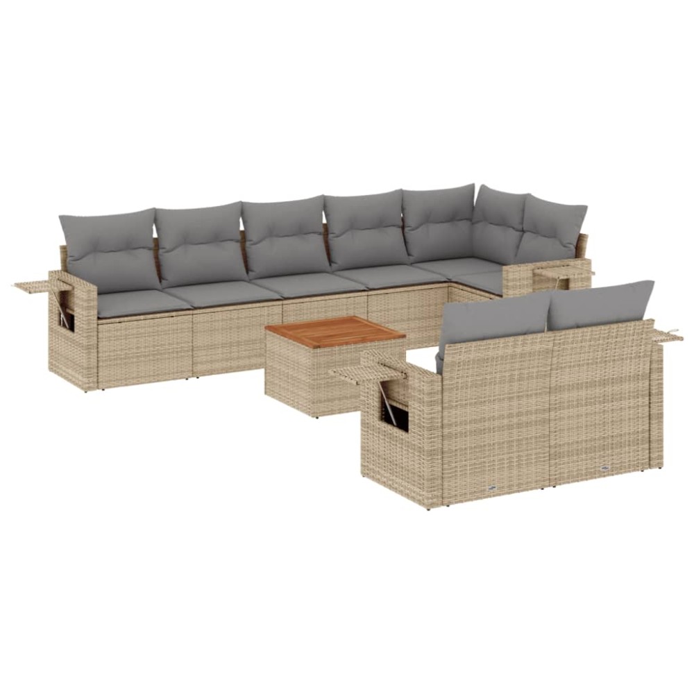 vidaXL Set canapele de grădină, 9 piese, cu perne, bej, poliratan