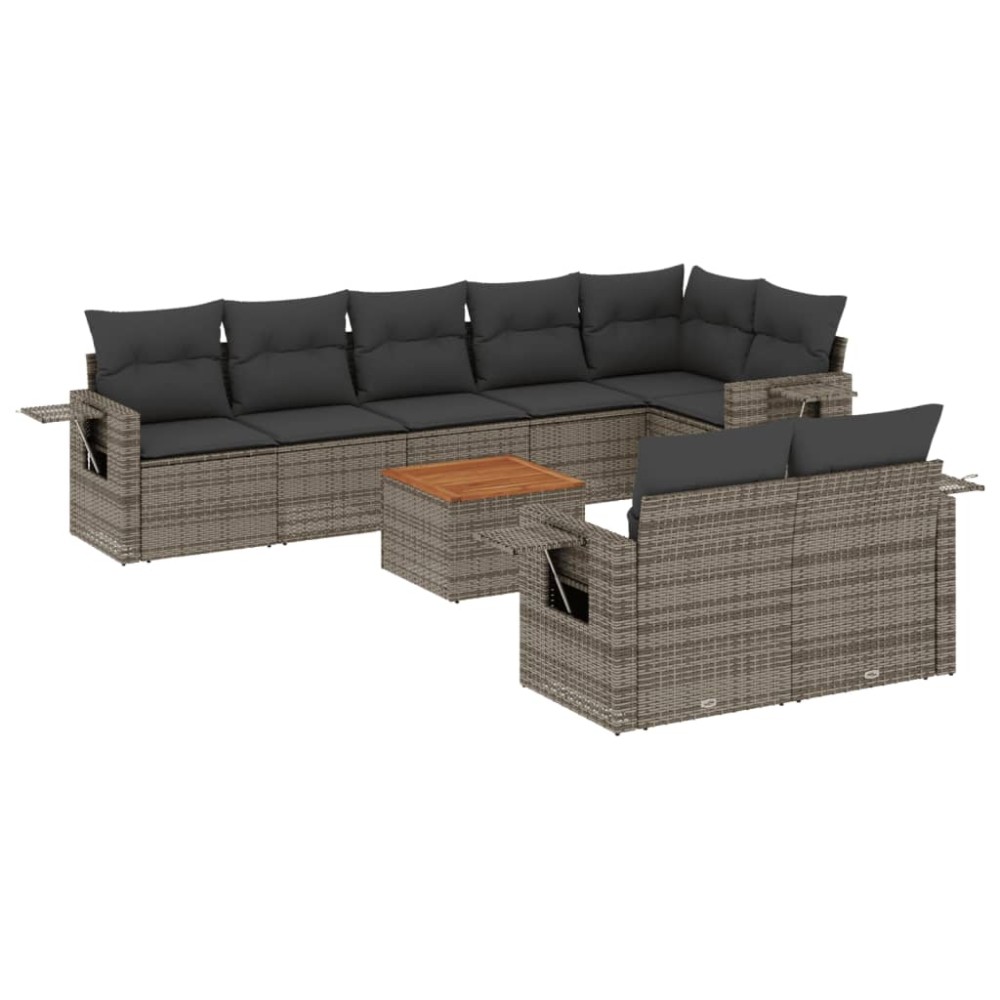 vidaXL Set canapele de grădină, 9 piese, cu perne, gri, poliratan