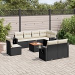 vidaXL Set mobilier de grădină cu perne, 9 piese, negru, poliratan vidaXL Set mobilier de grădină cu perne, 9 piese, negru, poliratan