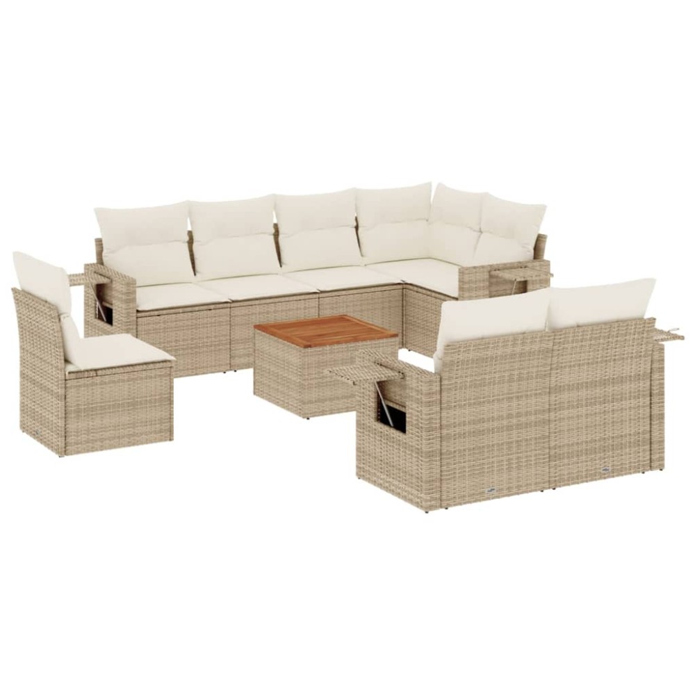vidaXL Set canapele de grădină, 9 piese, cu perne, bej, poliratan