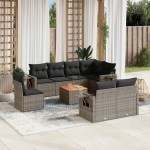 vidaXL Set canapele de grădină, 9 piese, cu perne, gri, poliratan vidaXL Set canapele de grădină, 9 piese, cu perne, gri, poliratan