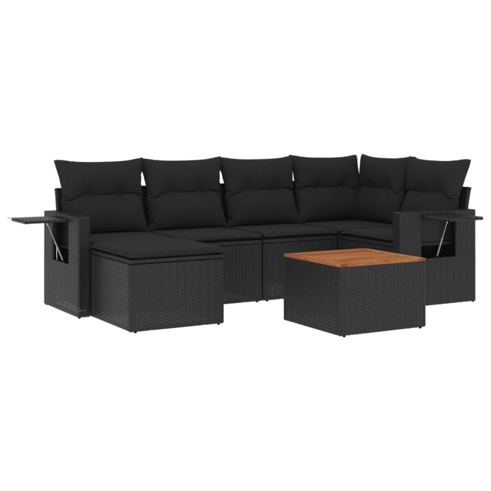 vidaXL Set canapele de grădină cu perne, 7 piese, negru, poliratan