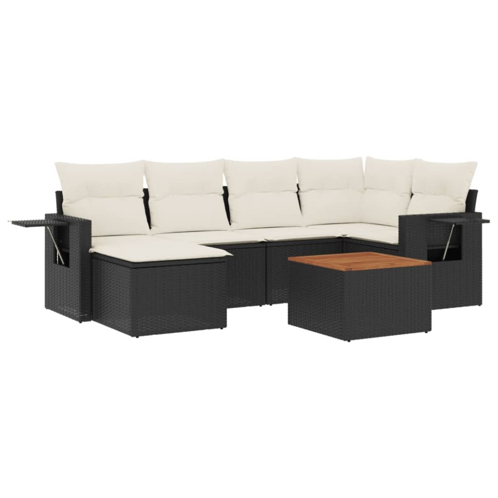 vidaXL Set canapele de grădină cu perne, 7 piese, negru, poliratan