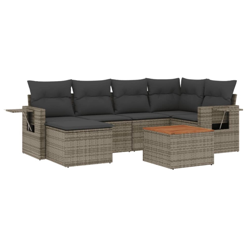 vidaXL Set canapele de grădină, 7 piese, cu perne, gri, poliratan