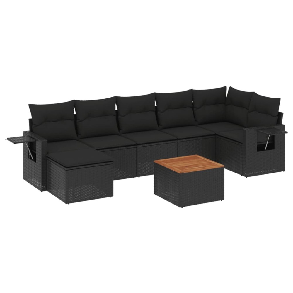 vidaXL Set mobilier de grădină cu perne, 8 piese, negru, poliratan