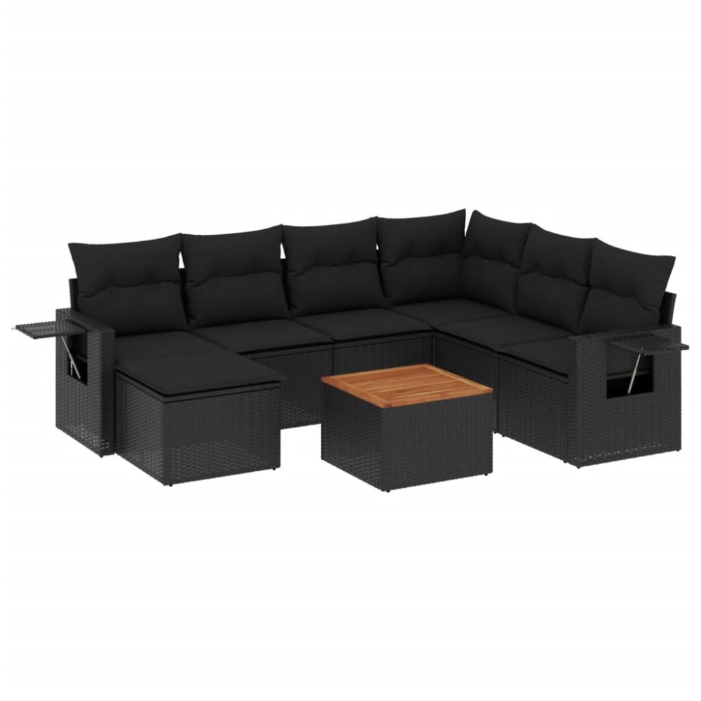 vidaXL Set mobilier de grădină cu perne, 8 piese, negru, poliratan