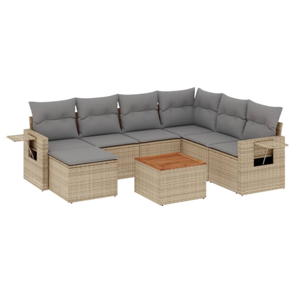 vidaXL Set canapele de grădină, 8 piese, cu perne, bej, poliratan