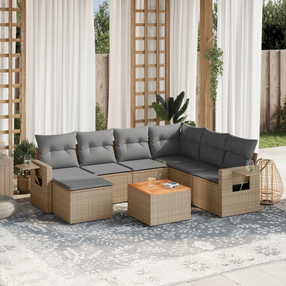 vidaXL Set canapele de grădină, 8 piese, cu perne, bej, poliratan