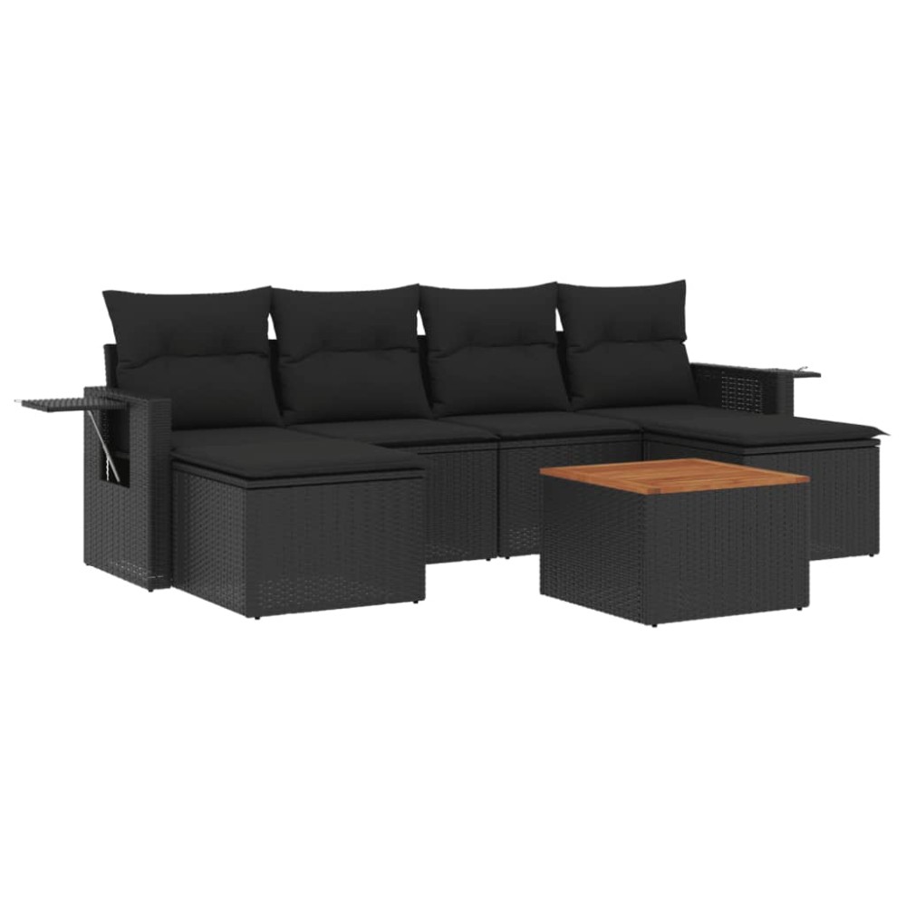 vidaXL Set canapele de grădină cu perne, 7 piese, negru, poliratan