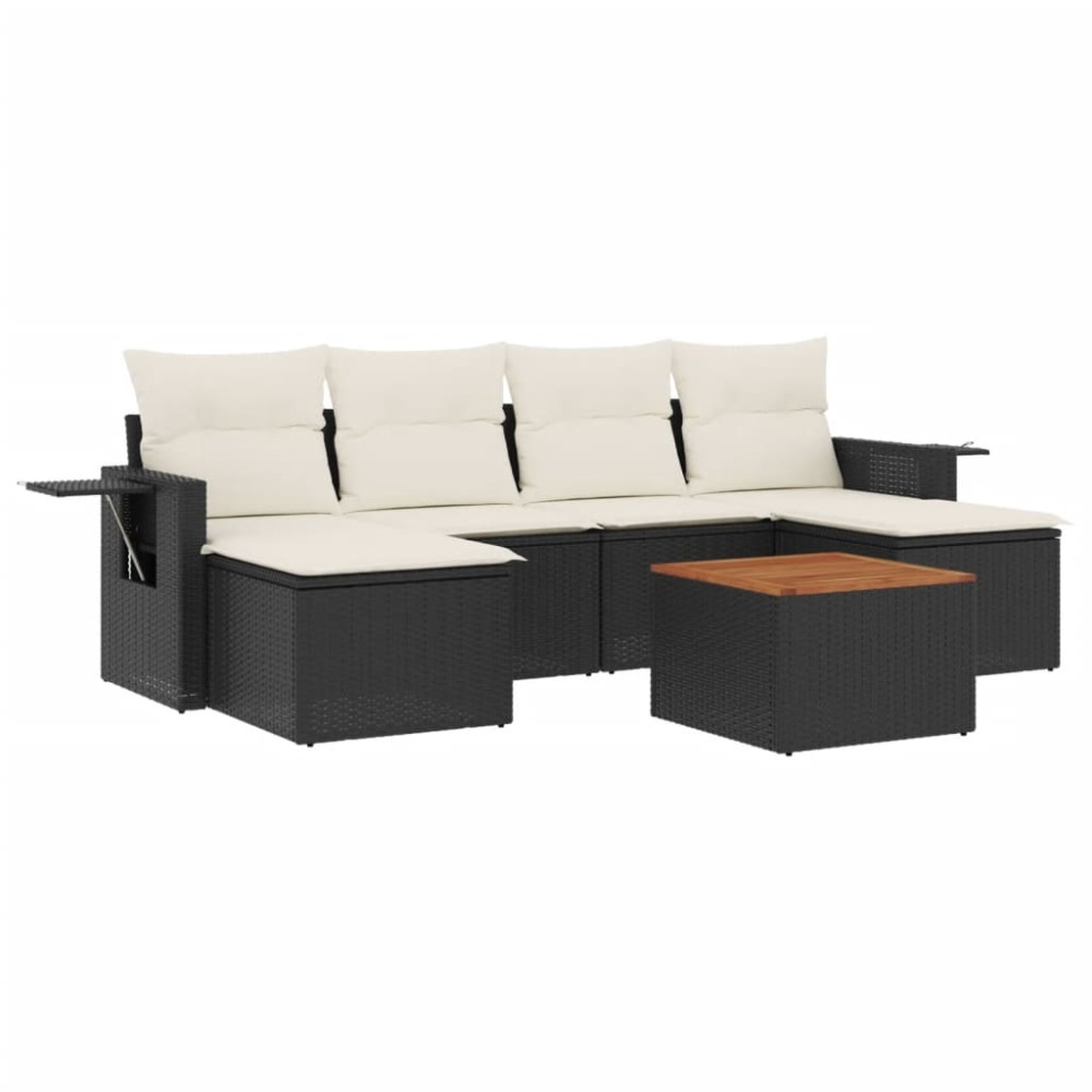 vidaXL Set canapele de grădină cu perne, 7 piese, negru, poliratan