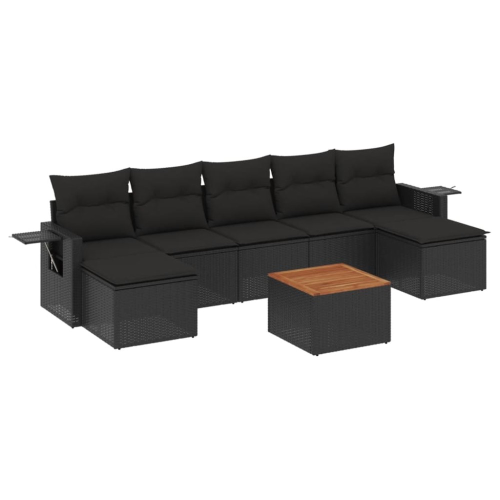 vidaXL Set mobilier de grădină cu perne, 8 piese, negru, poliratan
