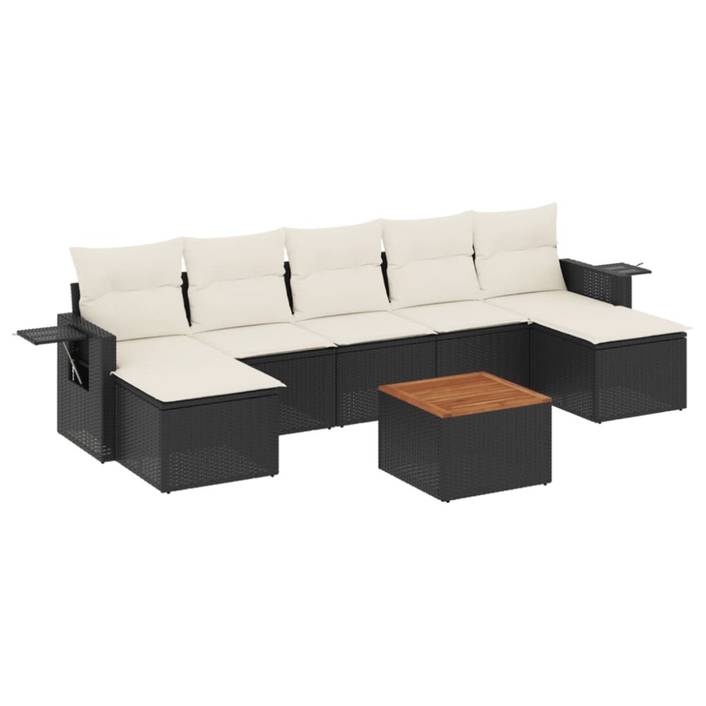 vidaXL Set mobilier de grădină cu perne, 8 piese, negru, poliratan