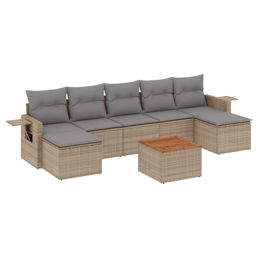 vidaXL Set canapele de grădină, 8 piese, cu perne, bej, poliratan