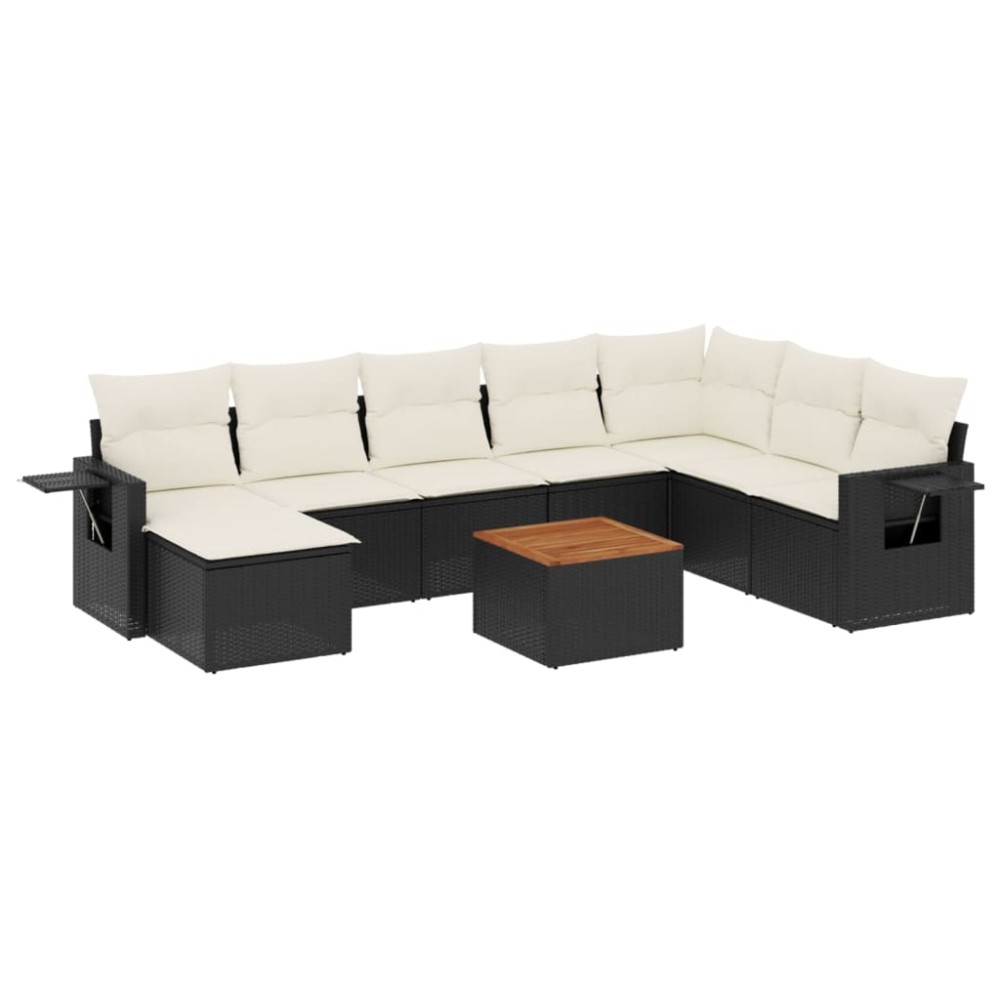 vidaXL Set mobilier de grădină cu perne, 9 piese, negru, poliratan