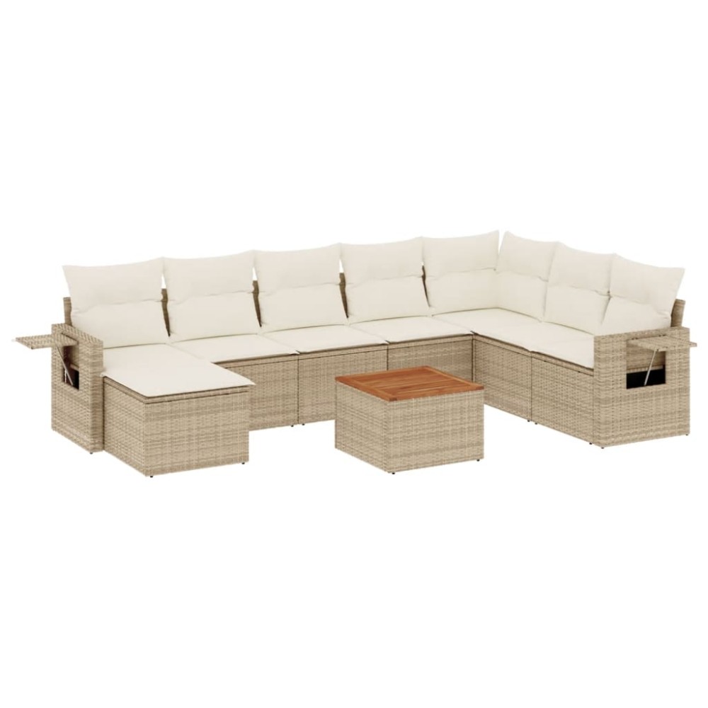vidaXL Set canapele de grădină, 9 piese, cu perne, bej, poliratan
