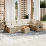 vidaXL Set canapele de grădină, 9 piese, cu perne, bej, poliratan