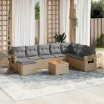 vidaXL Set canapele de grădină, 9 piese, cu perne, bej, poliratan vidaXL Set canapele de grădină, 9 piese, cu perne, bej, poliratan