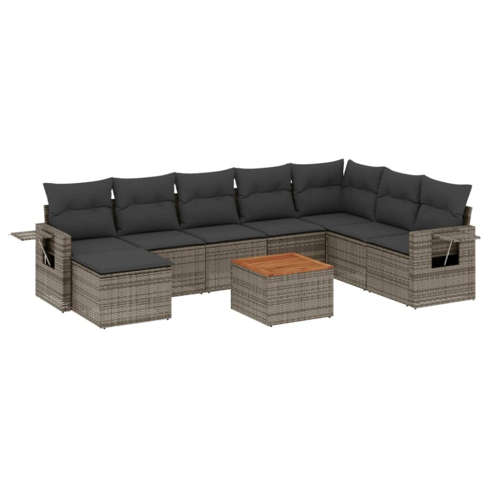 vidaXL Set canapele de grădină, 9 piese, cu perne, gri, poliratan