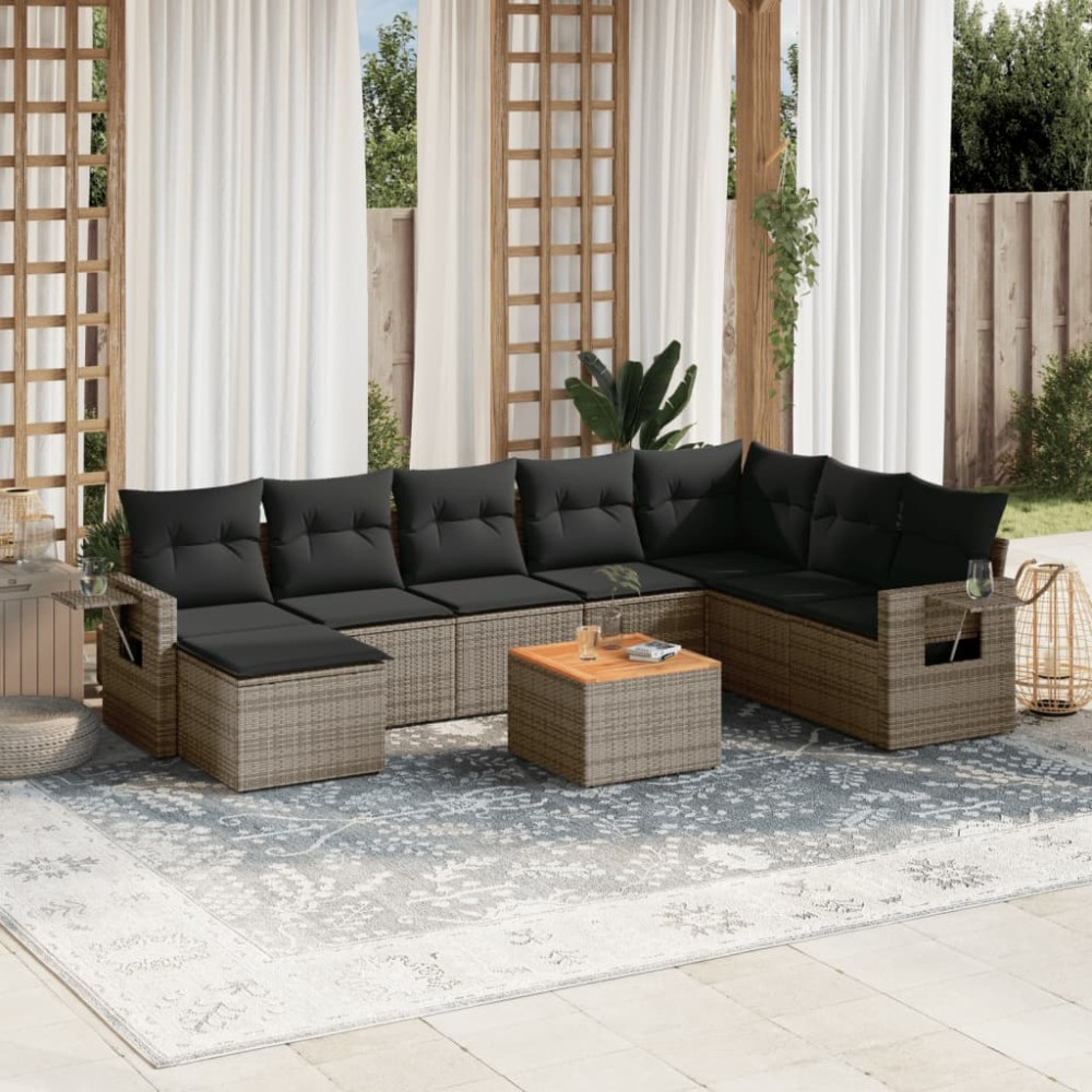 vidaXL Set canapele de grădină, 9 piese, cu perne, gri, poliratan