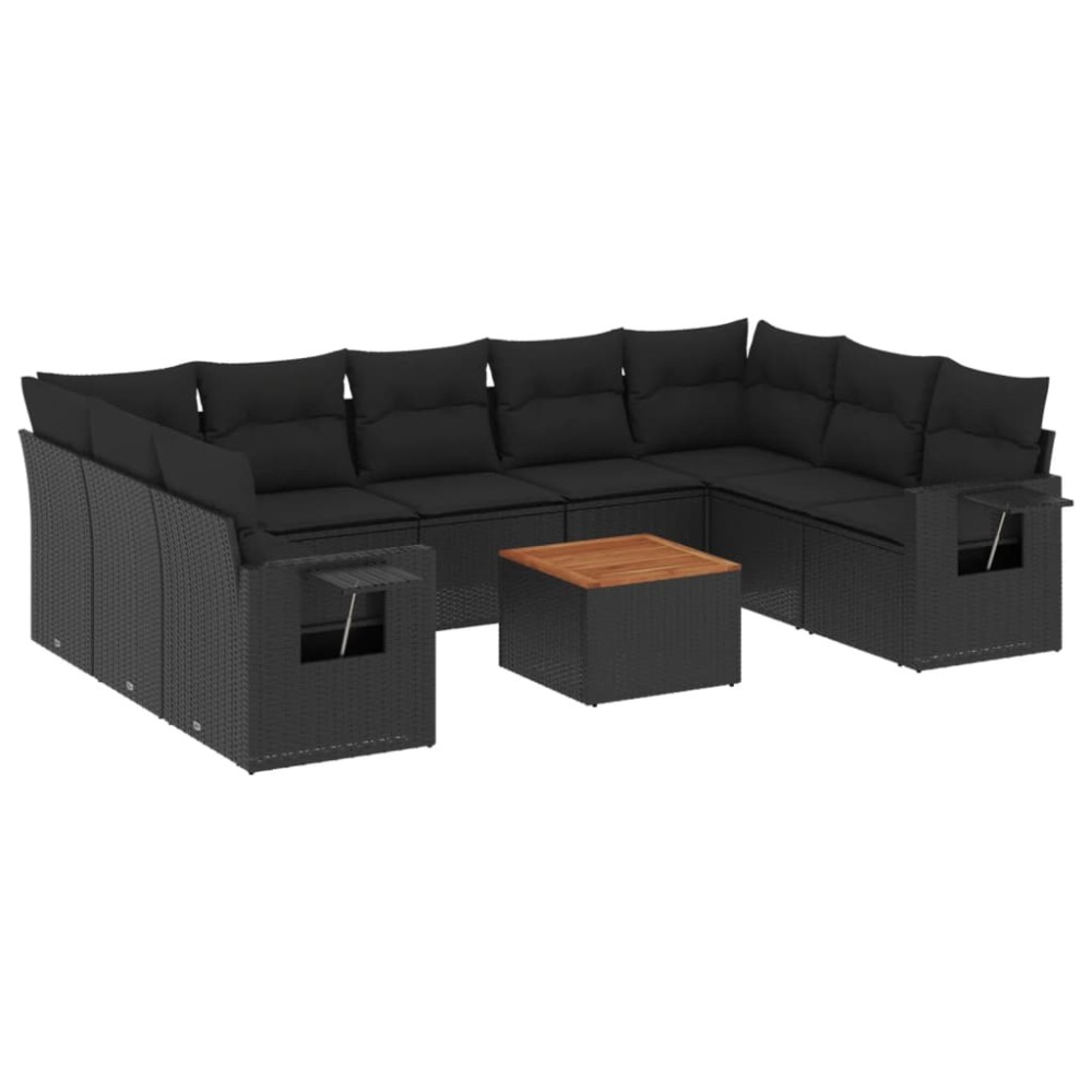 vidaXL Set canapele de grădină cu perne, 10 piese, negru, poliratan