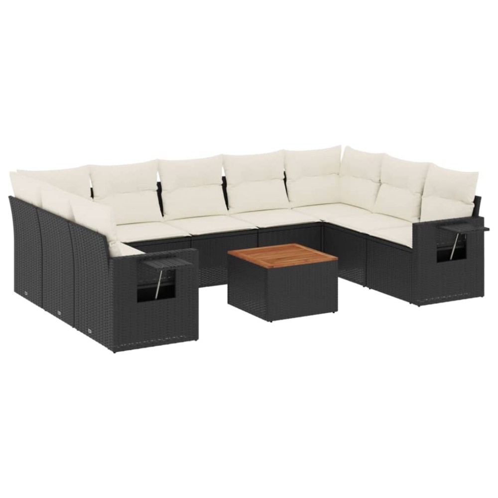 vidaXL Set canapele de grădină cu perne, 10 piese, negru, poliratan