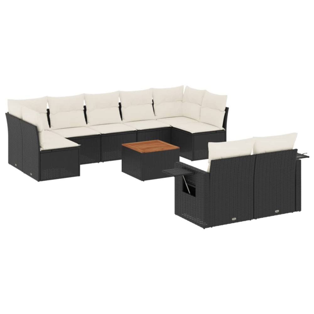 vidaXL Set canapele de grădină cu perne, 10 piese, negru, poliratan