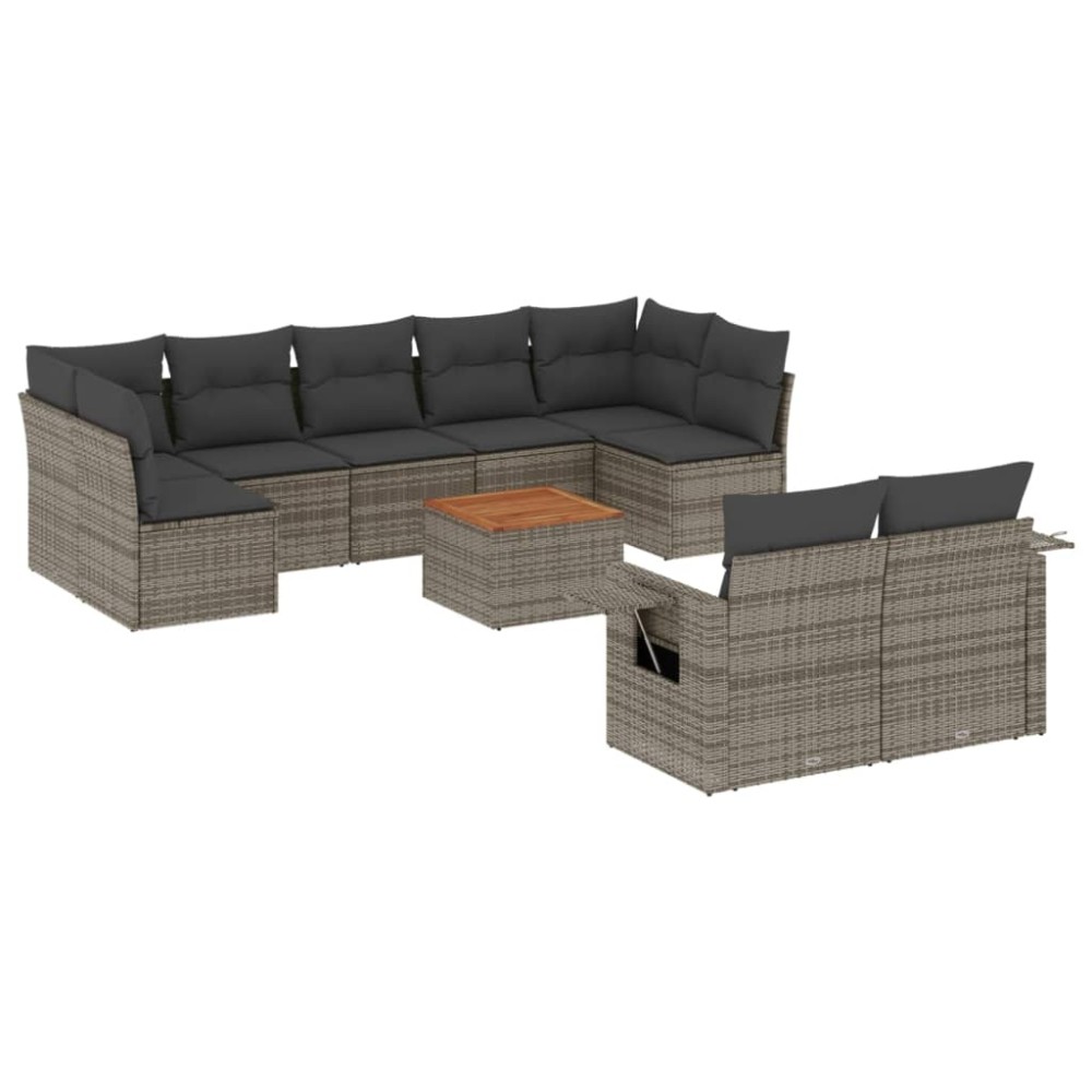 vidaXL Set mobilier de grădină cu perne, 10 piese, gri, poliratan